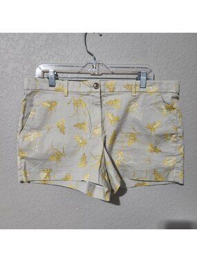 Gap Womens Summer Shorts 12 Khaki Yellow Floral Stretch